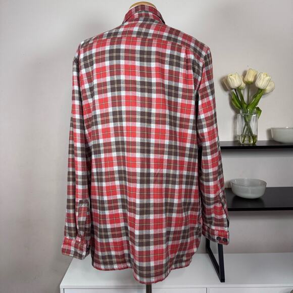 LL Bean Red Fleece Lined Cotton Flannel Button-Up Shirt Men’s Size L USED - Picture 3 of 8